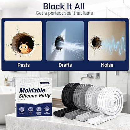 Moldable Waterproof Silicone Putty for Bathroom Wall & Pipe Gaps, Reusable & Pliable Repair Sealant (Grey)