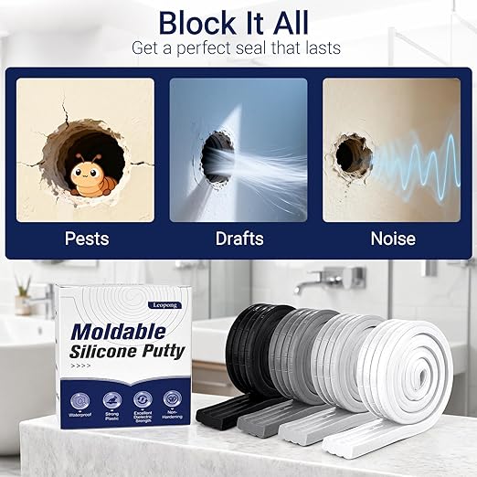 Moldable Waterproof Silicone Putty for Bathroom Wall & Pipe Gaps, Reusable & Pliable Repair Sealant (Black)