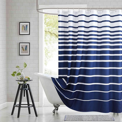 90 Inch Blue Shower Curtain, Extra Long Modern Navy Blue and White Stripe Waterproof Polyester Shower Curtains for Bathroom, 72x90 Inches