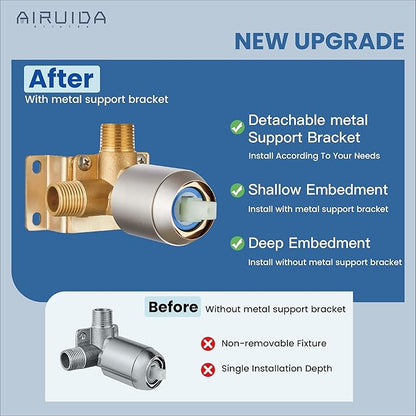 Airuida Square Single-Function Brass Faucet Shower Rough-in Valve Male Thread Bathroom Trim Kit Single Handle Tub Shower Valve 4.3 Inch Cover Plate Brushed Nickel