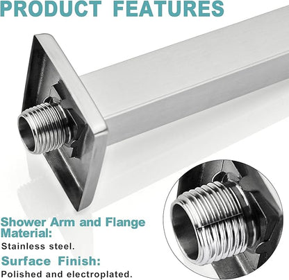 BESTILL 6 Inch Brushed Nickel Ceiling Mount Shower Arm and Flange, Square Rain Shower Arm