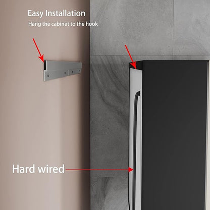 Black Medicine Cabinets for Bathroom with Mirror, 24”W x 30”H Surface Wall Mounted LED Medicine Cabinet with Lights, Defogger, Dimmer, Outlets & USB, Left Hinge