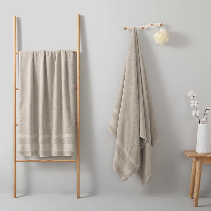 REDKISS 100% Cotton Bath Towels Set of 2, Extra Large Bath Sheets 35 X 70 Inches, 800 GSM, Quick Dry, Ultra Soft & Super Absorbent Bathroom Towel Sets for Bathroom, Gym, Spa, Pool & Hotel, Camel