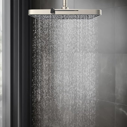 Hibbent 5 Spray Modes Shower Head, 13'' High Pressure Rain Shower Head, Large Rainfall Showerhead, High Flow Waterfall Bathroom Fixed Showerheads, Adjustable Swivel Ball Joint, Brushed Nickel