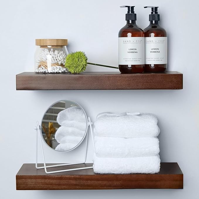 Homeforia Walnut 18 inch Floating Shelf, High End Solid Real Wood 18inch Floating Shelves for Wall Mounted, Dark Brown 18 inches Long Floating Shelves, Heavy Duty Bracket, 18 X 6.5 X 1.75 in, Set of 3