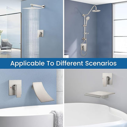 Airuida Square Single-Function Brass Faucet Shower Rough-in Valve Male Thread Bathroom Trim Kit Single Handle Tub Shower Valve 5.5 Inch Cover Plate Brushed Nickel