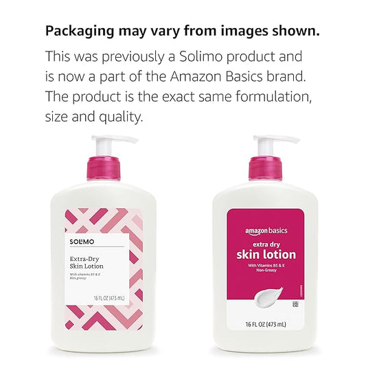 Amazon Basics Body Lotion for Extra-Dry Skin with Vitamins B5 & E, Clean Scent, 16 fl oz, Pack of 4 (Previously Solimo)