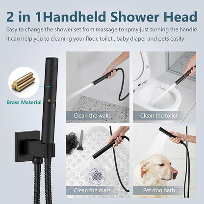 Aolemi Shower Faucet Set, High Pressure Shower System with 2-in-1 Handheld Sprayer, Wall Mount Fixture Combo with Rough-in Valve, 12 Inch Shower Head, Matte Black