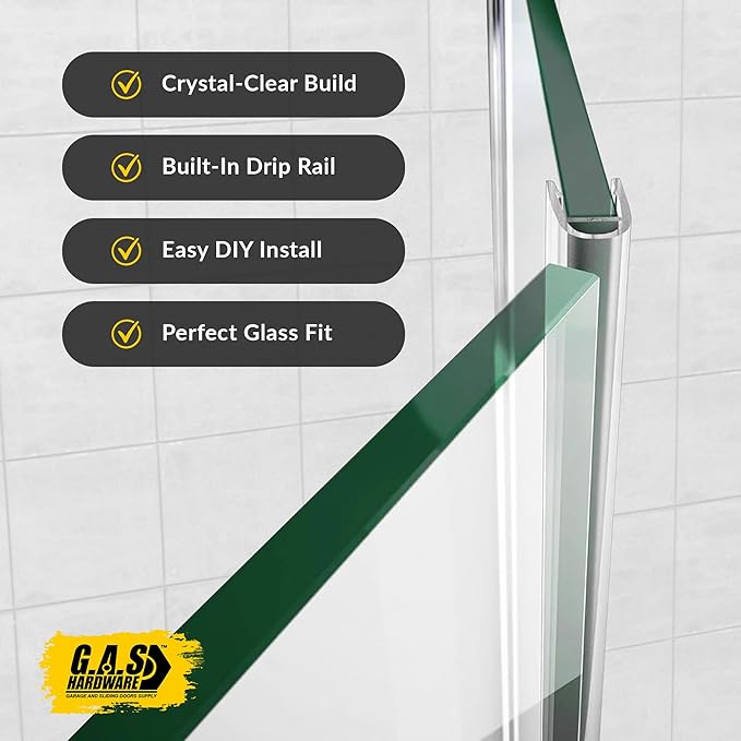 1/2" (12mm) Frameless Shower Door Seal – U-Type 8 ft. (2.44M) Ultra-Clear Bottom & Side Drip Rail Sweep Strip, 1 Piece for Leak Protection, Water Control & Easy DIY Installation