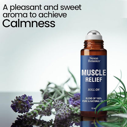 Muscle Relief Essential Oil Roll-On 10 ml - Pure & Natural Prediluted Blend for Sore Muscles, Aches & Recovery - Easy Roller for Athletes & Active Lifestyles - Nexon Botanics
