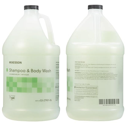 McKesson Body Wash and Shampoo [4 Count] - 1  Gallon Bulk Refill Full Body Wash with Aloe, Cucumber Melon Scent - Sensitive Skin & Hair 2‑in‑1