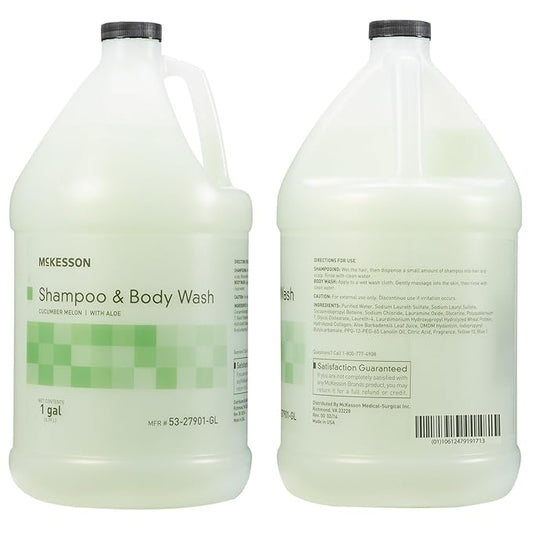 McKesson Body Wash and Shampoo [4 Count] - 1  Gallon Bulk Refill Full Body Wash with Aloe, Cucumber Melon Scent - Sensitive Skin & Hair 2‑in‑1