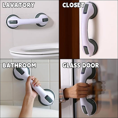 2-Pack Grab Bars for Bathtubs and Showers, 12 inch Shower Handle Suction Shower Bar, Safety Bars for Shower Chair, Bathroom Grab Bar for Senior，No Drilling Removable (Black, 12 inch)