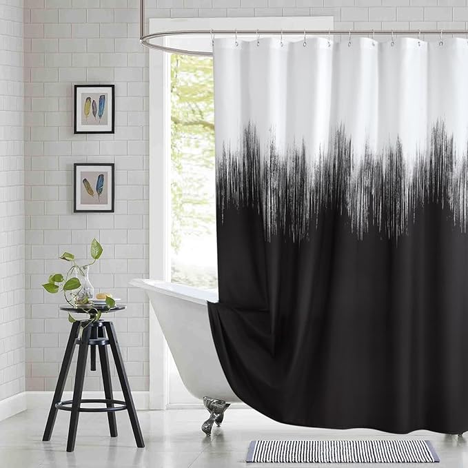 Fabric Shower Curtain, Black and White Cloth Shower Curtains for Bathroom, Modern Waterproof Bathroom Curtains, 78" W x 72" H
