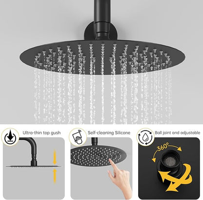 BESy Shower System with 10 Inch Round Rain Shower Head and Handheld Wall Mounted, High Pressure Rainfall Heads Shower Faucet Fixture Combo Set with 2 in 1 Spray Showerhead for Bathroom, Matte Black