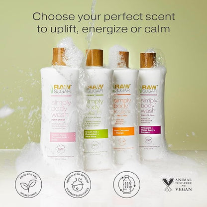 RAW SUGAR Simply Body Wash, (25 Fl Oz, Pack of 1) Bath Soap, Formulated without Sulfates & Parabens (Watermelon + Fresh Mint)