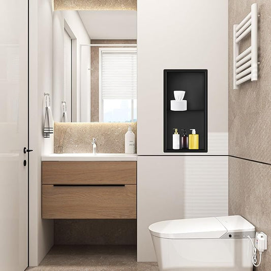 24" X 12" X 4" Stainless Steel Shower Niche Insert Tile Ready, Bathroom Wall Niche, Recessed Shower Shelf for Bathroom Storage, Matte Black
