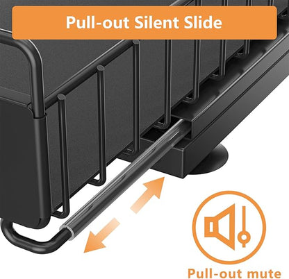 Under Sink Organizer, 2 Packs Under Sink Organizers and Storage, Slide Out Pull Out Cabinet Organizer Shelf with Metal Drawers for Kitchen Bathroom Pantry, Black