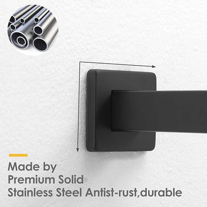 BESy 14 Inches Straight Extended Shower Arm With Flange, Rain Shower Head Extension Arms, Square Shower Rod Shower Head Extender Arm Shower Pipe Extension, Wall-Mounted Matte Black Stainless Steel