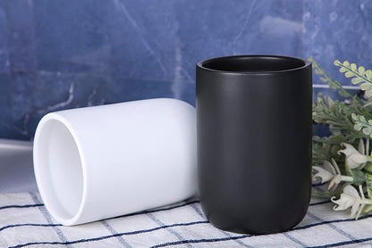 Ceramic Toothbrush Holders for Bathrooms, 8 oz Matte Tooth Brushing Dispenser, Small Tooth Brush Organizer for Vanity Countertop, Toothpaste Storage Stand, Tumbler Cup for Makeup Brushes-Black