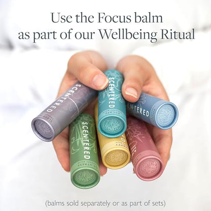 Scentered Aromatherapy Balm Stick for Focus & Concentration - Roll On Essential Oils Blend - Rosemary, Mint, Clary Sage in Shea Butter - Self-Care Stocking Stuffers for Women