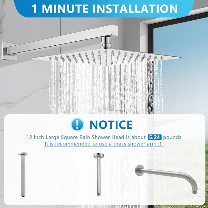Square Rainfall Shower Head, High Pressure Flow with 304 Stainless Steel Made, Relaxed Shower Experience, Universal Ceiling or Wall Mount, 10inch Chrome