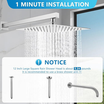 Square Rainfall Shower Head, High Pressure Flow with 304 Stainless Steel Made, Relaxed Shower Experience, Universal Ceiling or Wall Mount, 10inch Chrome