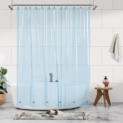 Barossa Design Clear Blue Shower Curtain Liner - PEVA Heavy Duty Shower Liner with 6 Magnets and Metal Grommets, 72" x 72" Waterproof Bathroom Curtains - Clear Blue