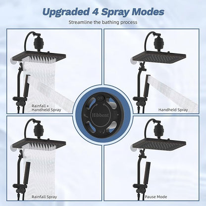 Hibbent 5-spray Filtered Rainfall Shower Head Combo, High Pressure 13'' Showerhead with Stainless Steel 4 Spray Modes Handheld, All Metal 4-way Diverter Arm, 71'' Hose & Holder, Oil-Rubbed Bronze