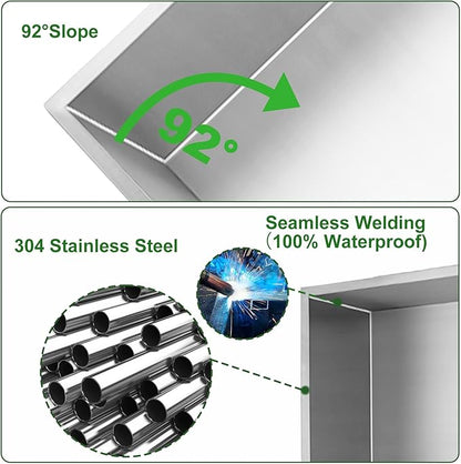 Shower Niche,12 * 30 Stainless Steel Elegant Bathroom Niche, No Tile Needed Recessed Shower Shelf Organizer for Storage,Silver