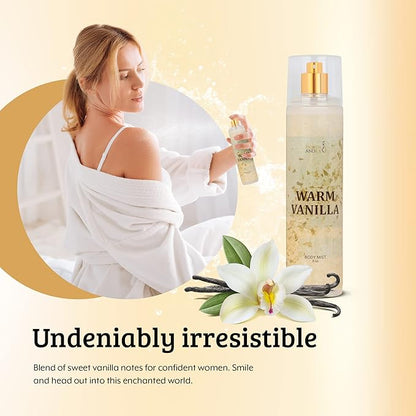 Warm Vanilla Unisex, Womens Perfume Fragrance Body Mist & Sprays, Women's Fruity Luxury Scented Gifts & Presents, 8 oz Fine Mist Spray Bottle (Warm Vanilla)