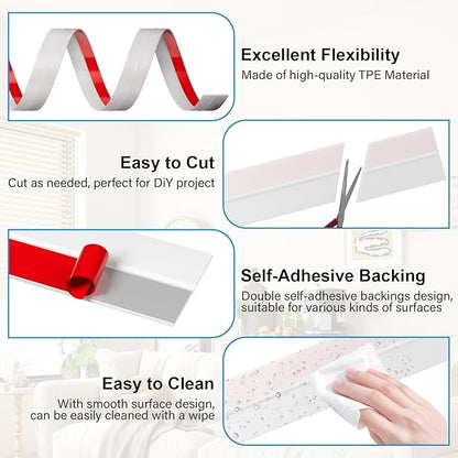 New Thickened Upgraded 2Inch (W) x 10FT(L) Door Weather Stripping, Extra Thick 1mm Door Draft Stopper Silicone Seal Strip, Draft Seal Tape for Doors Windows and Shower Glass Gap