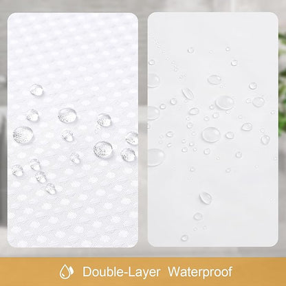 3 in 1 Long Shower Curtain Set-72 W x 78 H, White Waffle and PEVA Liner Set with 12 Stainless Steel Hooks, Waterproof Fabric for Bathroom