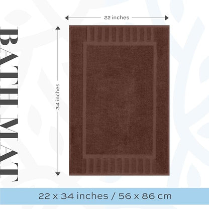 White Classic Luxury Bath Mat Floor Towel Set - Absorbent Cotton Hotel Spa Shower/Bathtub Mats [Not a Bathroom Rug] 22"x34" | 2 Pack | Brown