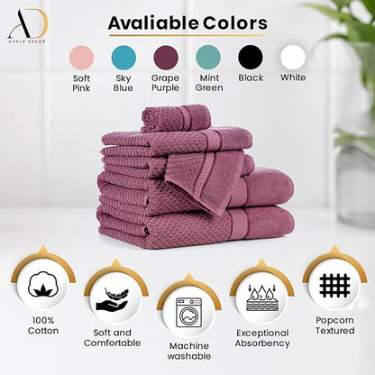 Ample Decor Washcloth Set of 20 Grape Purple 100% Cotton - Qucik Dry Popcorn Textured - Mulaayam Collection - 12 X 12 Inch