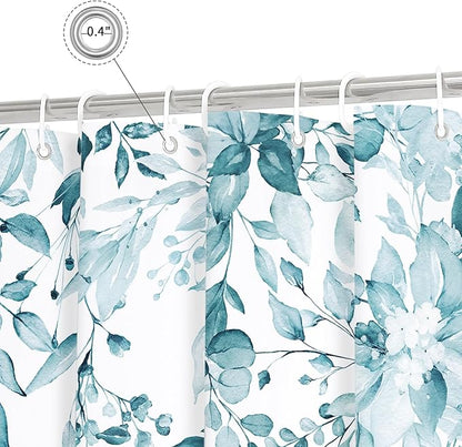 Gibelle Long Shower Curtain 72 x 78, Tall Spa Blue Floral Shower Curtain for Bathroom, Watercolor Plant Eucalyptus Leaves Fabric Shower Curtain Set