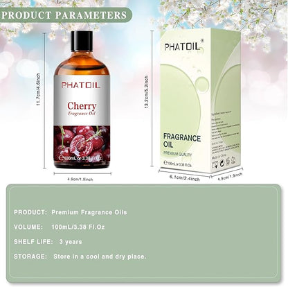 PHATOIL 3.38FL.OZ Cherry Fragrance Oils for Aromatherapy, Essential Oils for Diffusers for Home, Perfect for Diffuser, Yoga, Skin Care, DIY Candle and Soap Making - 100ml