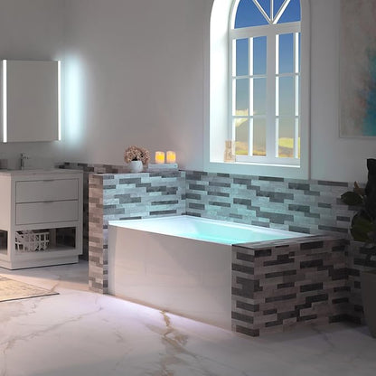 WOODBRIDGE 60" Acrylic Rectangular Alcove Soaking Bathtub in White with Right Drain, Matte Black Pop-Up Drain Included BA6030R