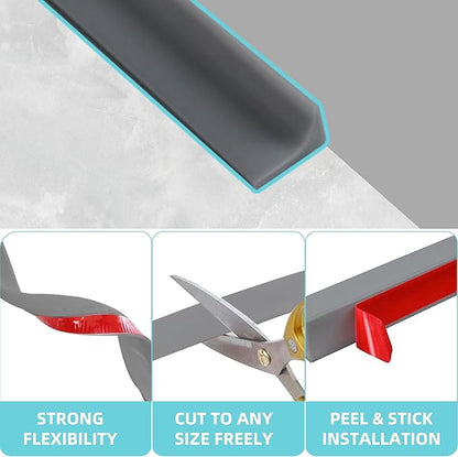 Shower Threshold Water Dam,Walk in Shower Water Guard, Shower Dam Water Barrier Bathroom Sink Splash for Dry And Wet Separation Caulk Seal Strip Edge Trim (78Inch, Gray)