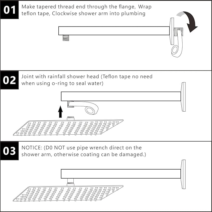 Voolan 20" Square Shower Arm with Flange and Teflon Tape, Extension Shower Head Arm for Bathroom Fixed Shower Head, Solid Stainless Steel, Wall Mounted (Chrome)