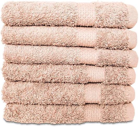 Hencely Premium 6-Pack Washcloths 12x12 Inches Soft Turkish Cotton High Absorbent and Quick Dry Dishtowel for Kitchen and Bath (Wash Cloth 6 Pack, Peach)