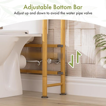 AmazerBath Bamboo Over The Toilet Storage Shelf, Bathroom Storage Organizer Rack, 3-Tier Bathroom Shelves Space Saver, White and Natural Color