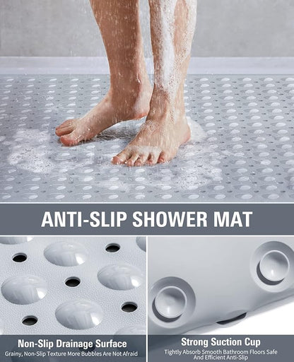 Yolife Extra Large TPE Shower Mat, 47.2" L x 31.5" W Anti Slip Bath Mat with Drain Holes and Suction Cups, Large Size Mat More Suitable for Shower Stall, No Odor, Heavy Mat