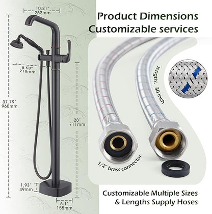 Luxury Free Standing Tub Faucet, Classic Brass Freestanding Bathtub Faucet, Lexdale Bathroom Floor Mount Tub Filler with handheld Sprayer Supply Lines Included Oil Rubbed Bronze (LD8911-ORB)