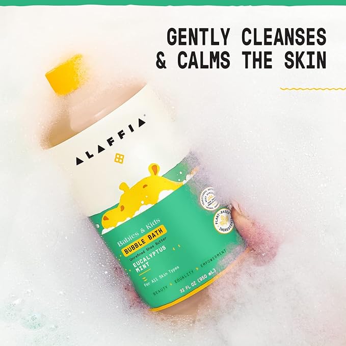 Alaffia Babies and Kids Bubble Bath, Gentle Baby Essentials for Delicate Skin, Cleansing & Calming Bubbles, Plant Based Formula, Vegan, Eucalyptus Mint (2 Pack - 32 Fl Oz Ea)