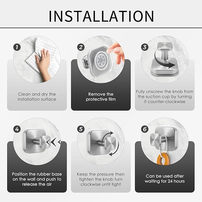 4Pcs Square Suction Cup Hook, 304 Stainless Steel Shower Hook, Removable Suction Cup Knob for Shower, Bathroom, Kitchen, Glass Door, Mirror (Gold)