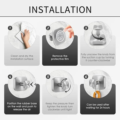 4Pcs Square Suction Cup Hook, 304 Stainless Steel Shower Hook, Removable Suction Cup Knob for Shower, Bathroom, Kitchen, Glass Door, Mirror (Black)