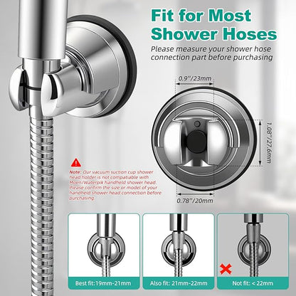 Hibbent 2 Pack Vacuum Suction Cup Shower Head Mount, Removable Shower Head Bracket, Height Adjustable Shower Wand Holder & Wall Mount ABS Plastic Suction Holder for Handheld Showerhead, Chrome