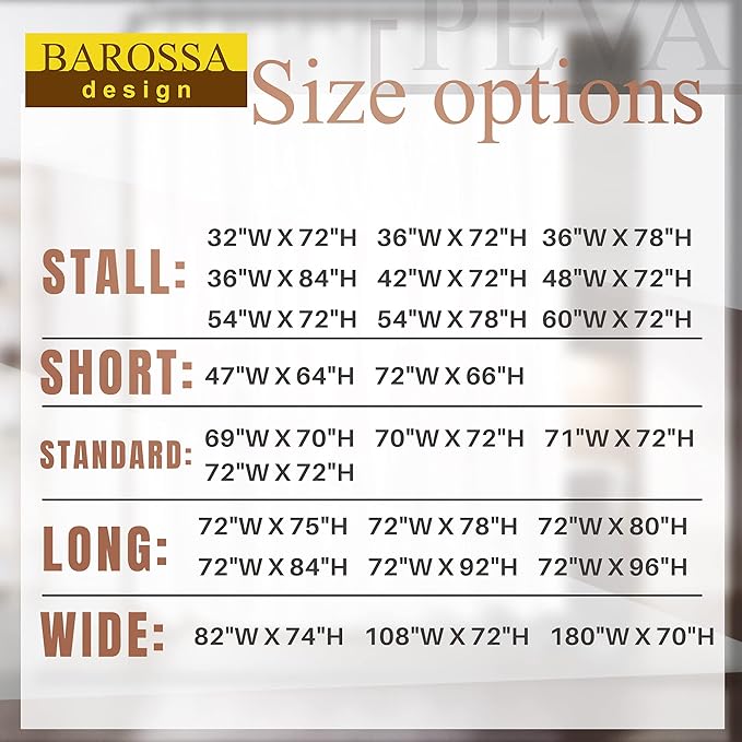 Barossa Design Extra Wide Shower Curtain Liner 108" x 72" with 8 Magnets - Waterproof PEVA Around Shower Liner for Bathroom, PVC Free, Metal Grommets - Clear, 108X72