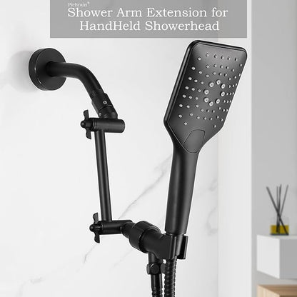 6 Inch Adjustable Shower Head Extension Arm, All-Metal Shower Arm Extender with Locking Set Screw for Rainfall, Fixed, Handheld Showerheads, G1/2 Universal Thread, Easy Installation, Matte Black